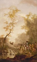 Gerrit Malleyn, Room wallpaper with hunting company, landscape wallpaper painting canvas linen oil painting
