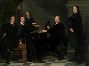 Jan Daemen Cool, Portrait of regents and steward of the Heiligegeesthuis in Rotterdam, group portrait portrait painting visual