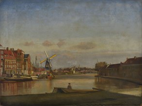 Jan Bikkers, Looking to the north-east, with view of the Hoge Rottebrug in the distance, Rotterdam, cityscape painting visual