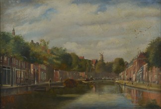 Jan Bikkers, View of the Goudsesingel with the Blue Mill in the Hofplein in the distance, Rotterdam, cityscape painting visual