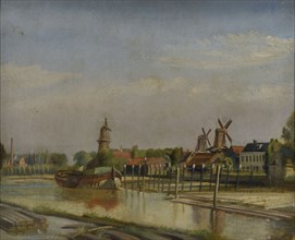 Jan Bikkers, De Rotte outside the city, Boerengat from the bridge Bos-eiland, Rotterdam, village view painting material paper