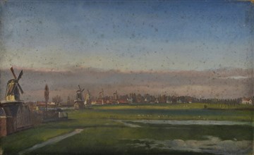Jan Bikkers, View of the Rotte with the Zwaanshals, Paradijsweg with Molenrij and Klooster in Crooswijk, Rotterdam, village view