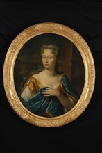 Philip van Dijk, Portrait of an unknown woman, portrait painting imagery linen oil paint, Oval portrait of woman representing
