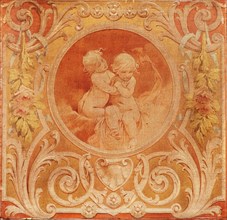 Georges Privat Livemont, Wallpaper with representation of two putti, wallpaper painting canvas linen oil painting, Medallion
