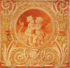 Georges Privat Livemont, Wallpaper with representation of two putti, wallpaper painting canvas linen oil painting, Medallion