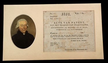Patent Act to wear hair powder, from 1811, Rotterdam, document information form paper document, In fold-out passepartout