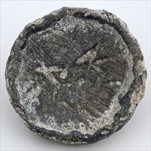 Lead disc with raised edges, disc soil found lead metal, g molded Disc shaped with an upright edge on both sides. Function