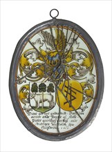 design: Elie van Rijckevorsel (?) (Rotterdam 1845 - Rotterdam 1928), Window hanger, painted glass with alliance arms Pieter G