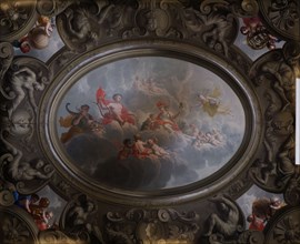 atelier Van Nijmegen; Gerard Sanders? Dionys van Nijmegen?, Painted ceiling, with oval center section, including Apollo
