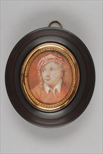 Portrait miniature of man in oval frame with separate frame, portrait miniature painting visual material ivory paint watercolor