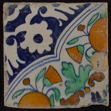 wall tile tile sculpture ceramic earthenware glaze, baked 2x glazed painted Yellow and reddish shard square two and four nail