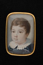 Portrait miniature of little boy, portrait miniature painting sculptures ivory paint watercolor ivory backing, Standing rounded