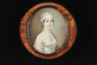 painter: Joannes Patriarchi, Snuffbox with portrait of woman, snuffbox holder wood walnut turtle leg tooth ivory paint