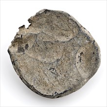 Lead disk, disc soil find lead metal, gram cast Flat and rounded rectangular Function unknown