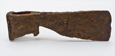 Head of ice ax, elongated narrow ax, ax tool equipment soil find iron metal, forged Head of ice ax. Elongated leaves Right