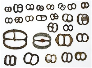 Copper buckles with two oval eyes, clasp fastener component soil find brass copper bronze metal largest, cast 26 buckles: double