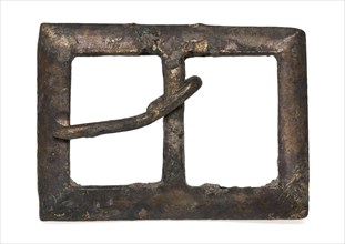 Copper buckle, rectangular, buckle fastener part soil find brass brass metal, cast Buckle rectangular bracket with middle post