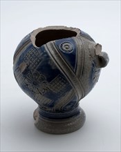 Stoneware jug, small model with blue decoration, on stand foot, jug crockery holder soil find ceramic stoneware glaze salt glaze