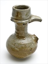 Small stoneware jug, oil jug, low belly and long neck, holder baskets ceramic stoneware glaze salt glaze, hand-turned glazed