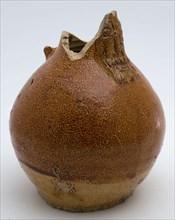 Bartmann jug, also called Bellarmine jug, in light and dark brown glaze, beard masonry vessel holder soil find ceramic stoneware