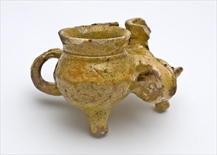 Earthenware triplet cup, mustard yellow, beaker tableware holder soil find ceramic earthenware glaze lead glaze, hand turned