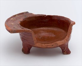 Fragment earthenware bowl, cooking pot with wide rim, decorated with yellow dots, cooking pot? tableware holder kitchen utensils