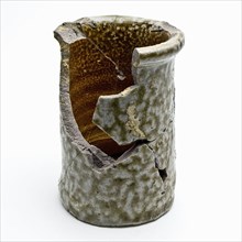 Ointment jar of stoneware, cylindrical, thick layer of glaze, ointment jar pot holder soil find ceramic stoneware glaze salt