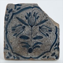 Fragment tile with brace frame and three-tier, wall tile tile visualization earth discovery ceramics earthenware glaze tin