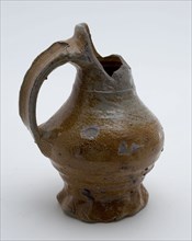 Stoneware jug, small model in gray and brown glaze, on squeeze foot, jug crockery holder soil find ceramic stoneware glaze salt