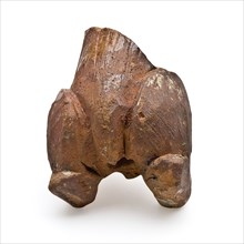 Red earthenware underside of sitting beast (monkey or bear), possible whistle?, sculpture footage flute? toy relaxant artifact