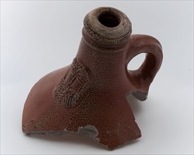 Neck of Bartmann jug, also called Bellarmine jug, with ear and Bartmann jug, also called Bellarmine jug, marked, Bartmann