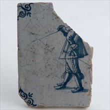 Fragment tile with central monochrome peaks, corner motif oxen heads, wall tile tile visualization earth discovery ceramics