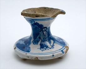 Earthenware salt barrel on stand, decor in blue and white, salt barrel tableware holder soil find ceramic earthenware glaze tin