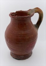 Pottery jug, completely glazed, on stand, water jug crockery holder soil find ceramic earthenware glaze lead glaze, hand-turned