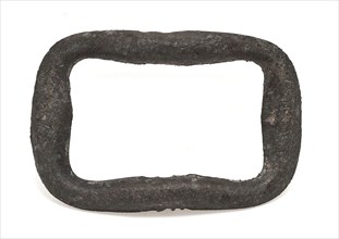 Pewter shoe buckle, rectangular and curved model, buckle fastener component soil find tin metal, cast Rectangular bracket of