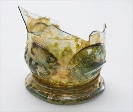 Fragment of foot, base and part of chalice of conical bubble cup (berkemeier) with four flat studs, berkemeier drinking glass