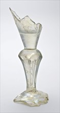 Fragment of part of the foot, trunk and part of the goblet of chalice with Silesian trunk in clear colorless glass, drinking