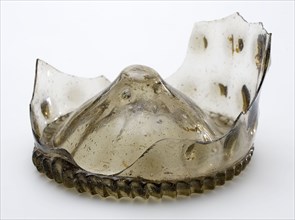 Fragment of bottom, foot edge and part wall of nodule in clear colorless glass, goblet drinking glass drinking utensils