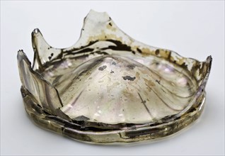 Fragment of bottom, base and part wall of cup (with diamond pattern?) In clear colorless glass, mug drinking glass drinking