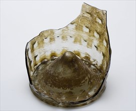 Fragment of foot (edge), bottom and part wall of waffle cup, goblet drinking glass drinking utensils tableware holder soil find
