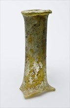 Fragment of part of shoulder, neck and lip of bottle, bottle holder soil find glass, with flattened widened lip. During