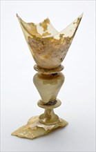 Fragment of part of foot, trunk and part of calyx of chalice in façon de Venise style, drinking cup drinking vessel holder soil