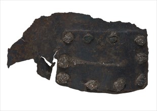 Rectangular torn fragment with batter, probably from cooking pot, batter soil find copper metal, whipped riveted Piece copper