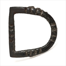Copper buckle, D-shaped, decorated with dowels, buckle fastener part soil find copper brass metal, cast brass buckle