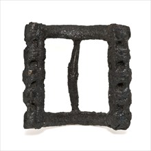 Metal buckle, rectangular and curved, processed frame, buckle fastener component soil find brass copper tin metal, cast Buckle