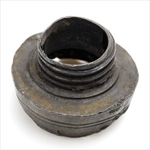 Pewter frame for bottle cap, closure soil find tin metal, cast Pewter frame with screw thread for cap Closure of bottle