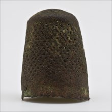 Copper pressed thimble, thimble sewing kit soil find copper metal, pressed Copper pressed thimble with wells archeology