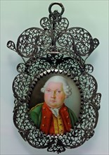 Portrait miniature William V in filigree medallion, portrait medallion miniature painting footage ceramics porcelain silver