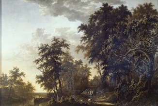 Adriaen Hendricksz. Verboom, Forest face, painting footage linen oil paint, Painting on canvas landscape format in wide profiled