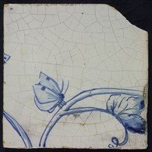Blue tile with grapevine with sitting butterfly, of pilaster with 39 tiles, tile pilaster footage fragment ceramics pottery